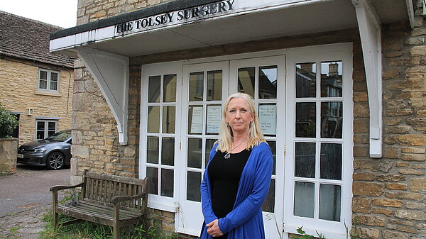 Roz Savage MP outside Sherston Surgery