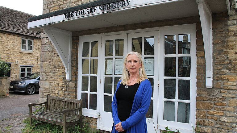 Roz Savage MP outside Sherston Surgery