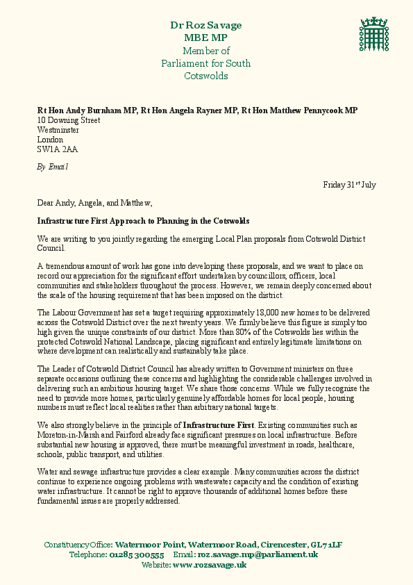 An off white letter with green text at the top and black text throughout.