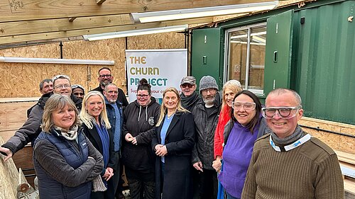 Roz Savage MP with volunteers at Cirencester Community Shed (The Churn Project)