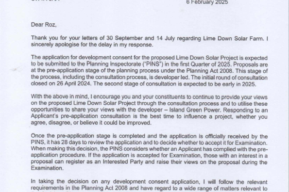 Letter from Ed Miliband to Roz Savage on 6th February 2025
