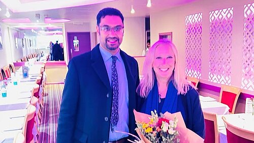 Roz with restaurant owner